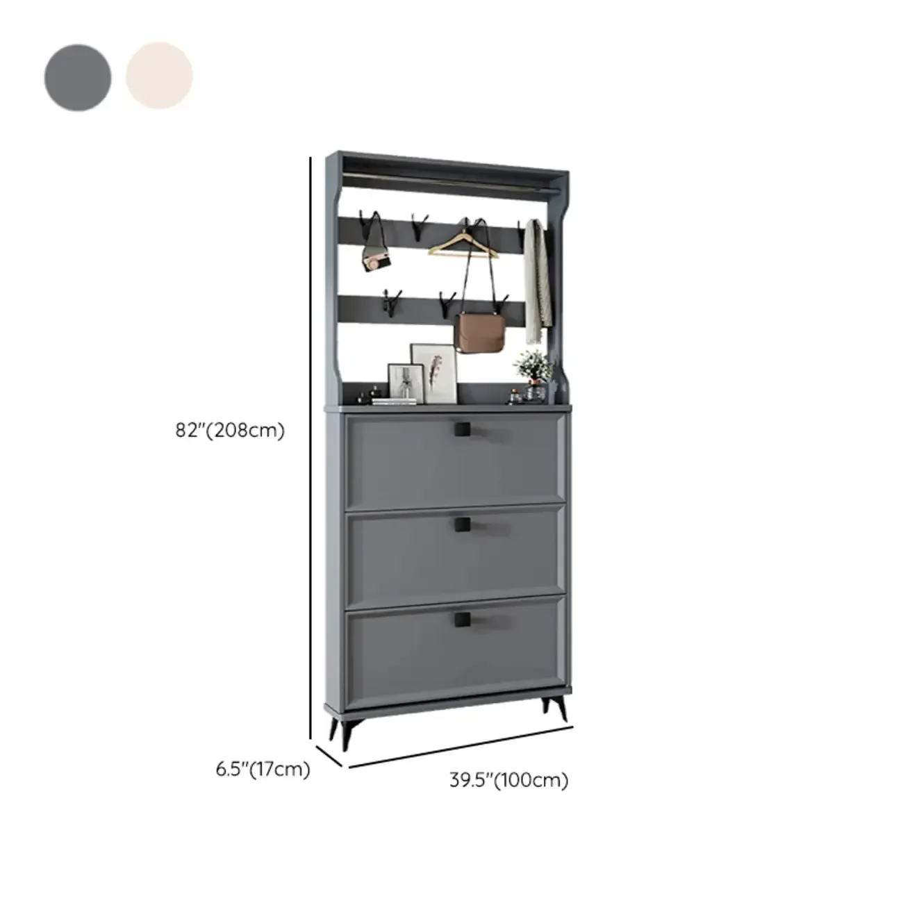 Drop-Front Adjustable Modern White Wood Narrow Shoe Cabinet