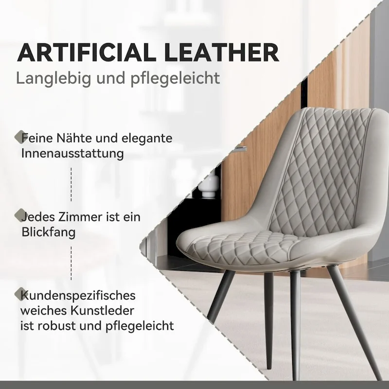 Leather Dining Chair with Metal Legs Set of 2