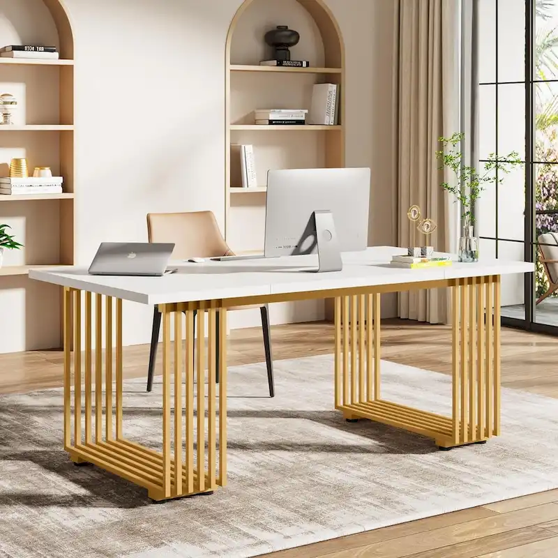 70.9 Inches Modern Office Desk Executive Desk with Gold Metal Legs