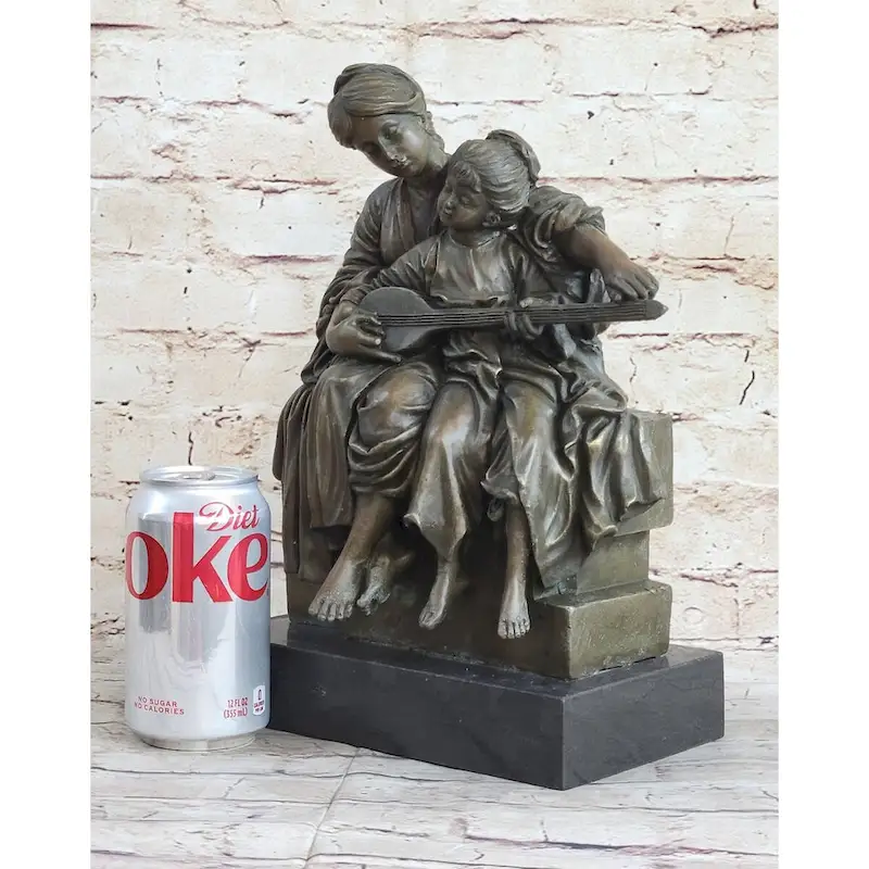 Mother And Playing Music Guitar 100 Percent Solid Bronze Sculpture Figurine Figure Sale