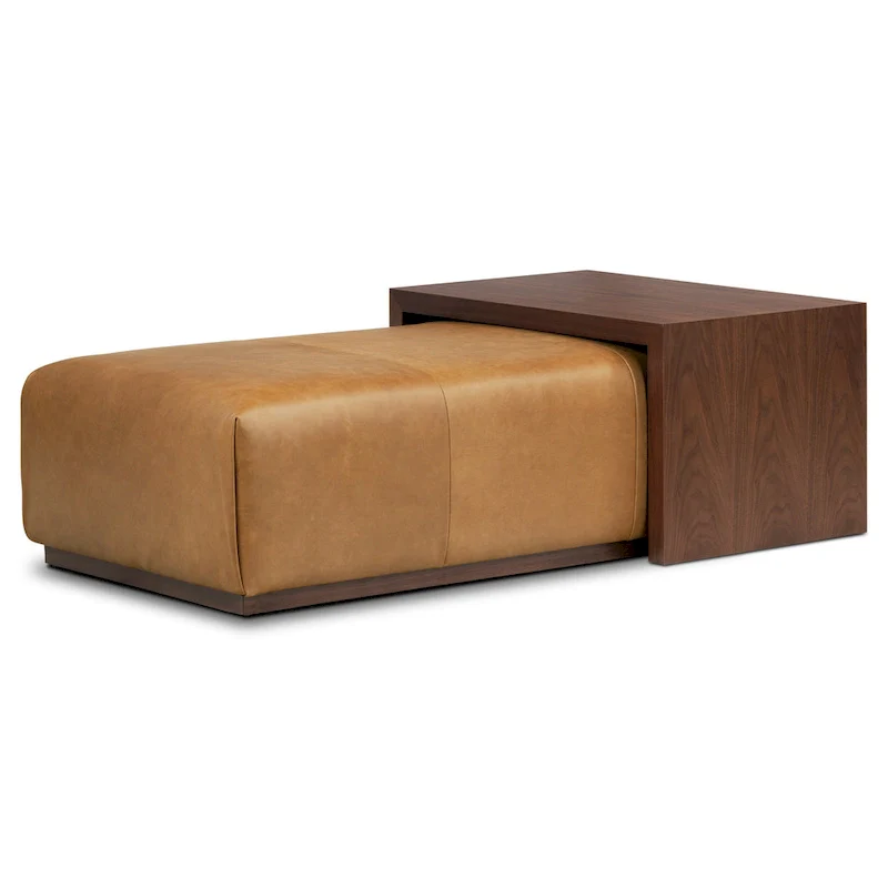 Poly & Bark Jarmo Ottoman with Adjustable Walnut Table - Full Grain Genuine Italian Leather