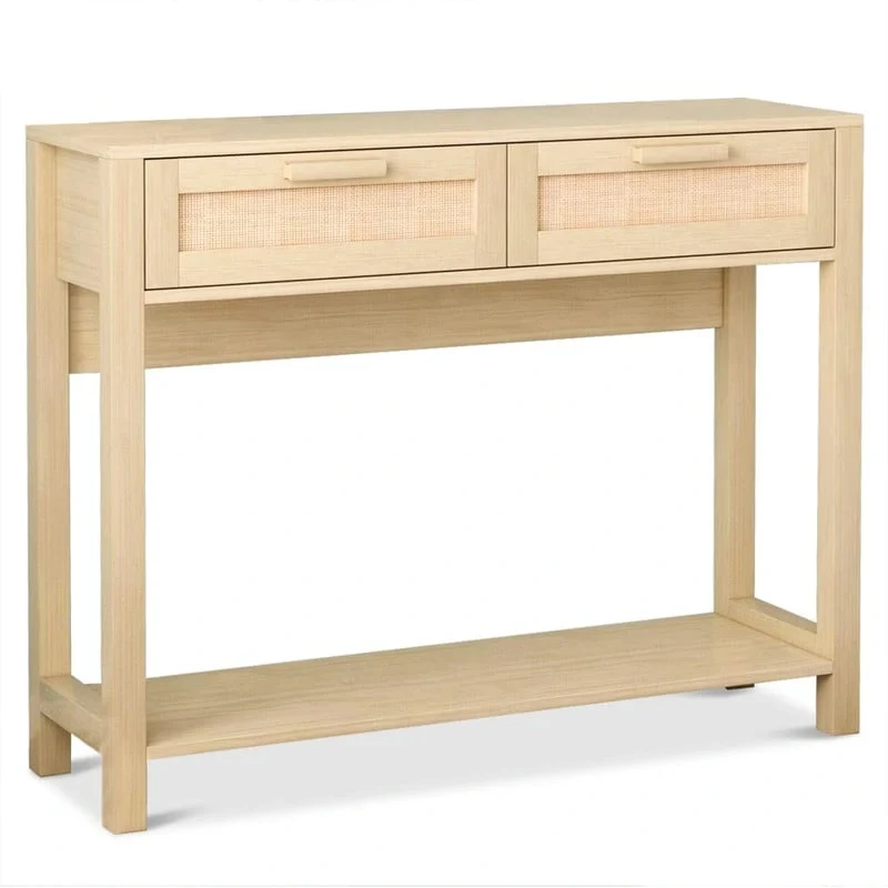 39.4 Rattan Console Table with 2 Drawers Entryway Table