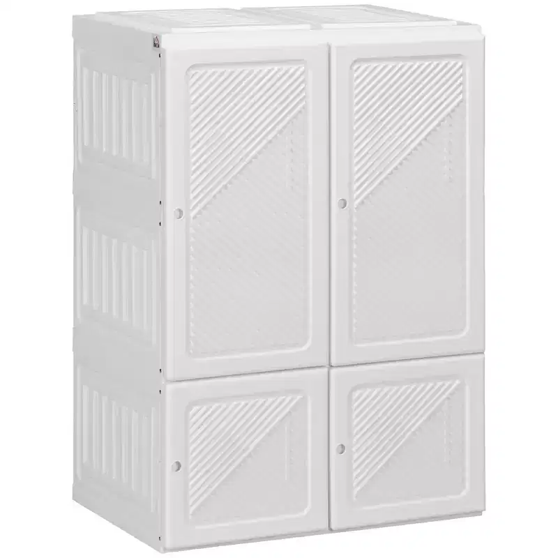 HOMCOM Portable Wardrobe Closet, Foldable Bedroom Armoire with Cube Compartment, Magnet Doors, Easy Assembly, White