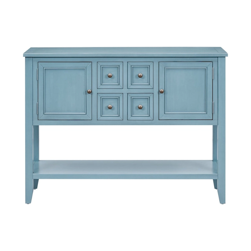 Blue Buffet Sideboard Console Table with Bottom Shelf