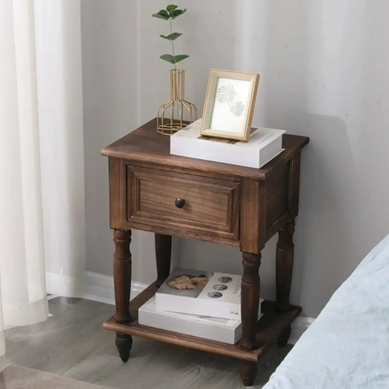 Traditional Wood Nightstand with Drawers