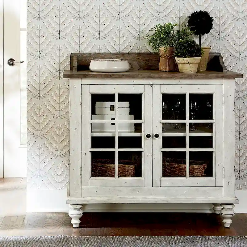 Antique White Glass-Door Server, Single