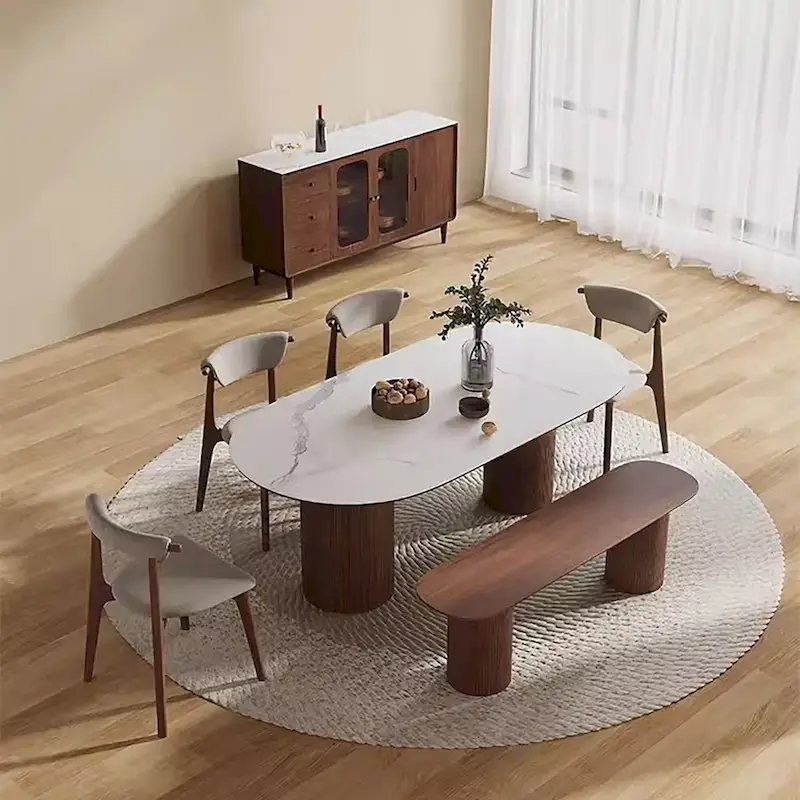 71 Modern Rectangular Dining Table with Stone Table-top, Wood Legs