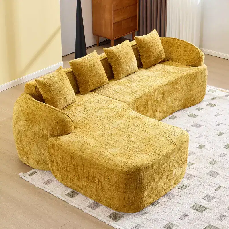 EHMKNP 101 L-Shaped Sectional Sofa with Curved Chaise  Modular Chenille Cloud Couch, No Assembly Required