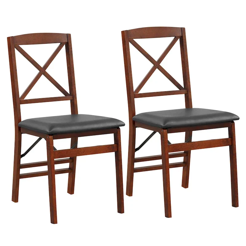 Black & Brown Folding Dining Chair, PU Padded, Set of 2