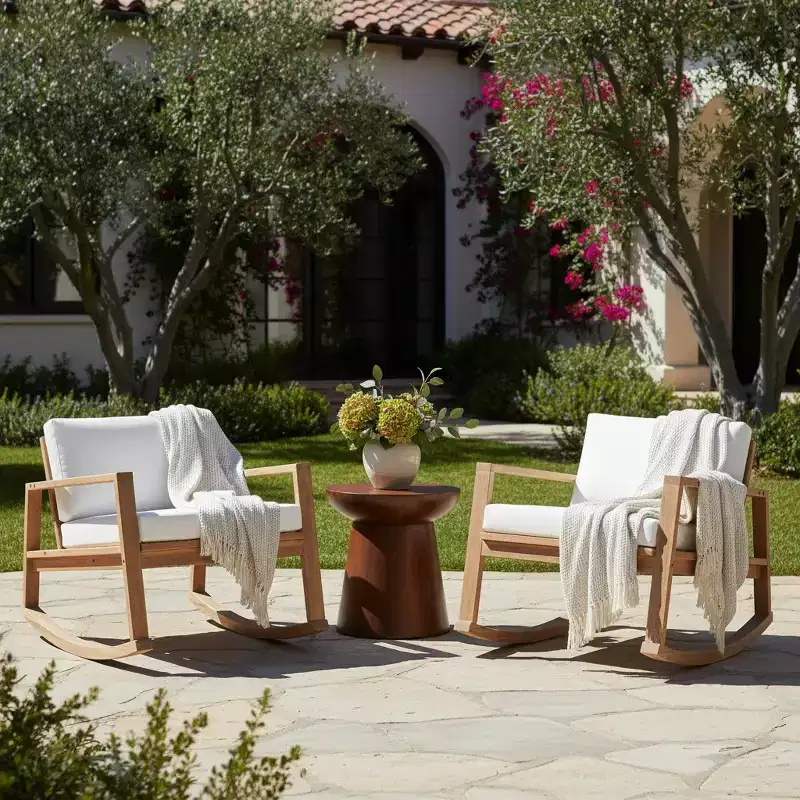 Christopher Knight Home Stphanie Patio Modern Nordic Acacia Wood Rocking Chair with Cushions