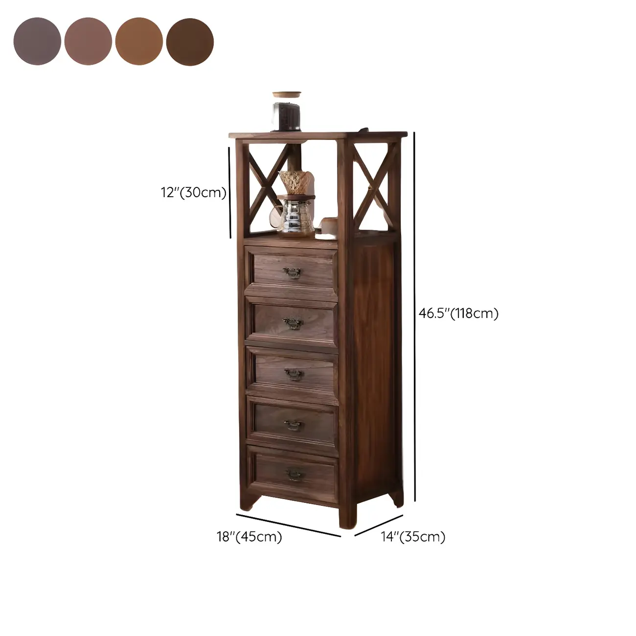 Industrial Rectangular Brown Wooden Drawer Cabinet