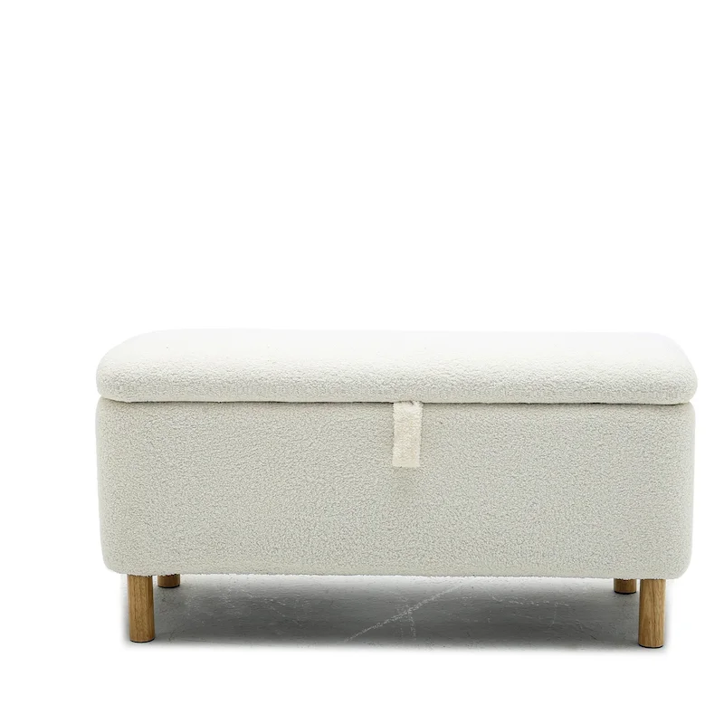 White/Green/Orange/Blue/Pink Boucle Storage Bench Ottoman, Single-Seat