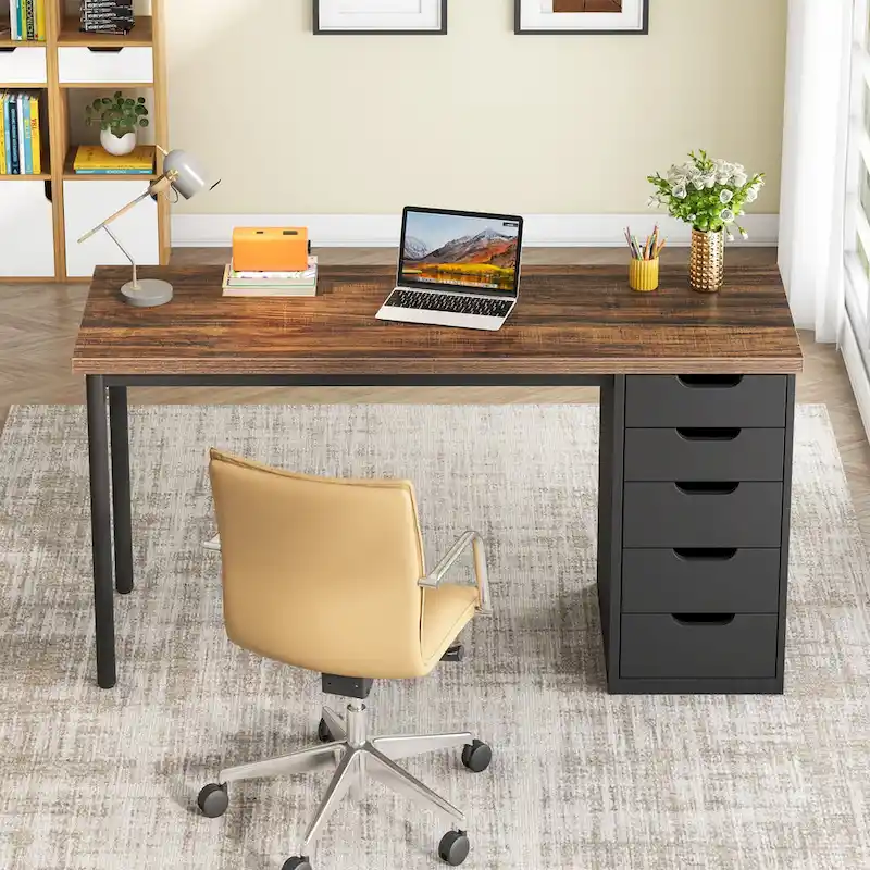 Modern Simple Computer Desk Study Writing Table with 5 Drawers