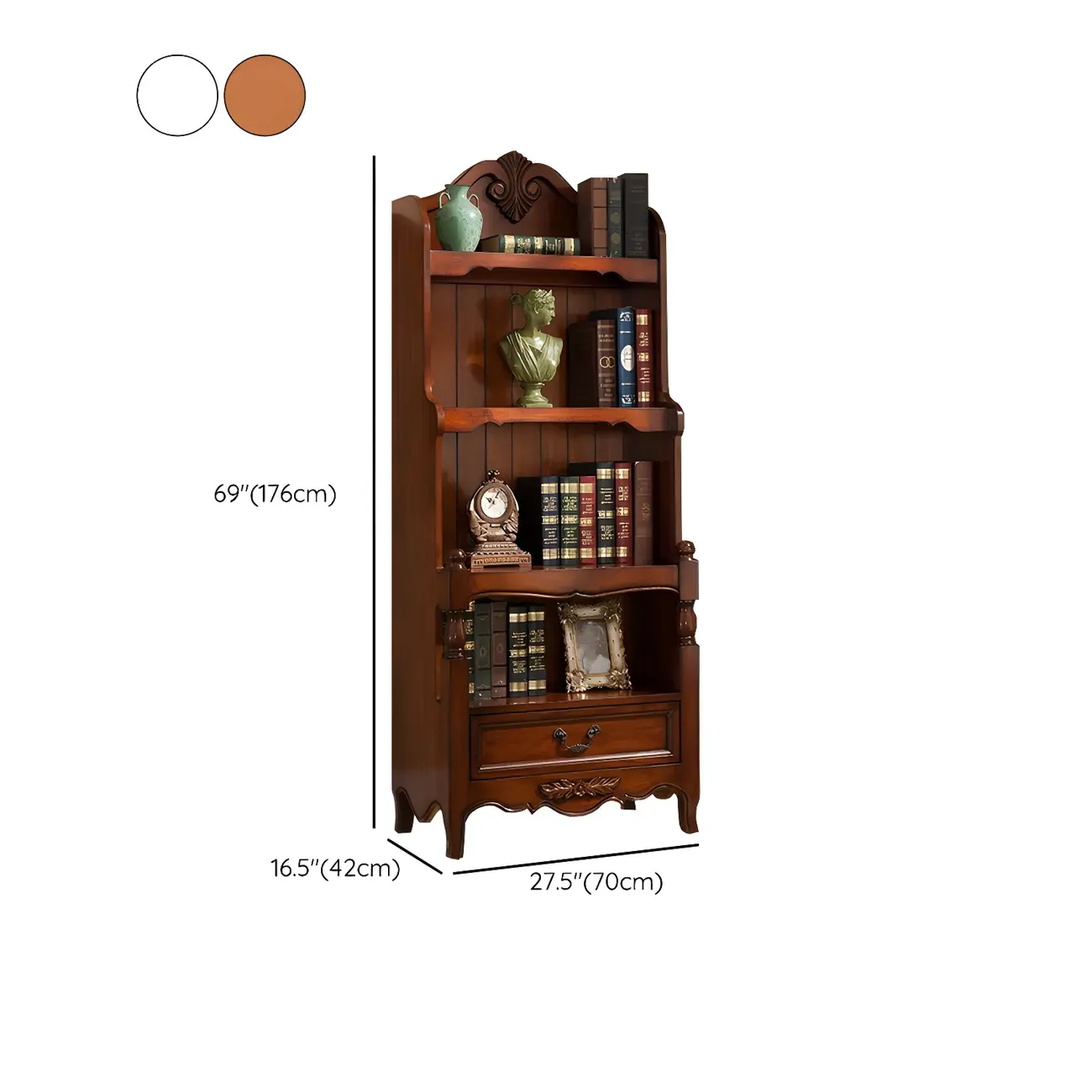 Classic Brown/White Wooden Bookcase with Drawer