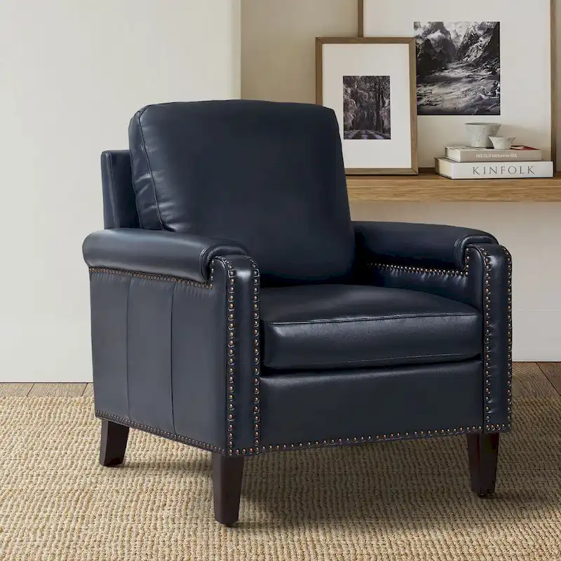 Kunz Transitional Genuine Leather Armchair with Removable Cushion and Nailhead Trims by HULALA HOME