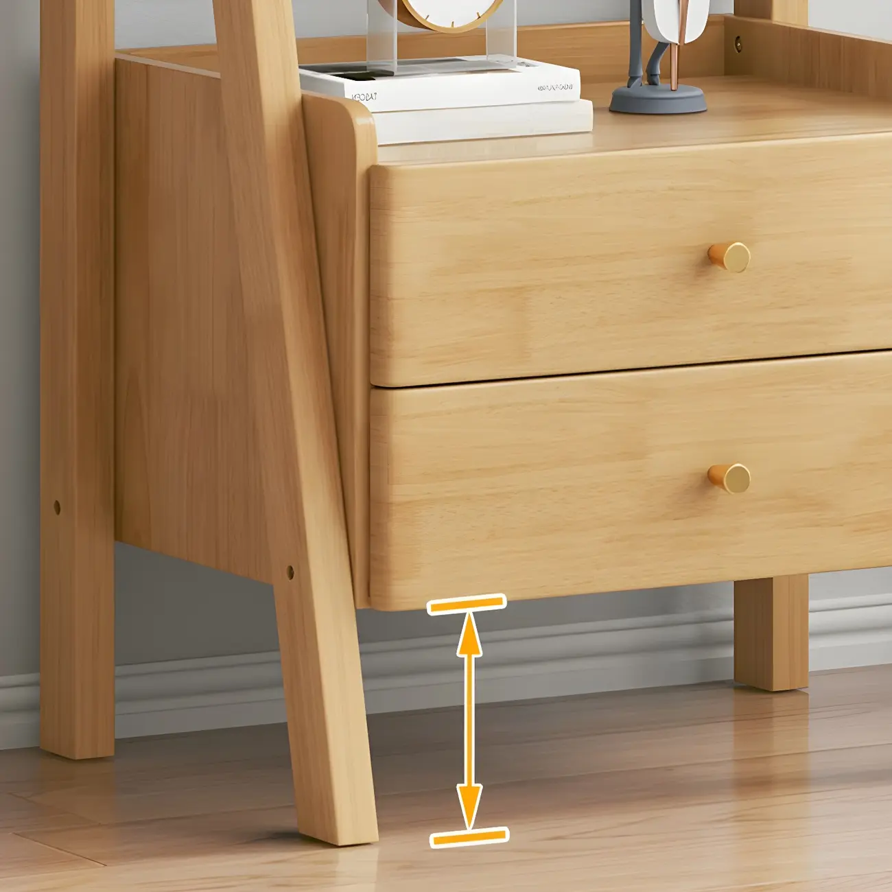 3-Tier Nut-Brown Wood Ladder Open Bookcase with Drawers