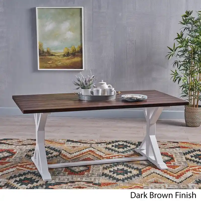 Cassia Farmhouse Traditional Table Acacia Wood with Legs by Christopher Knight Home - dark brown + white