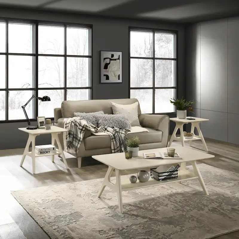Mid-Century Modern Wood 3-Piece Coffee Table Set