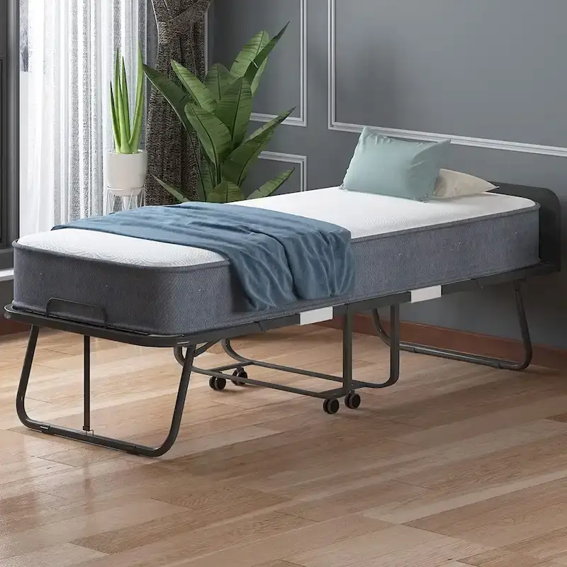 Space Saving Fold up Bed with Mattress & Wheels