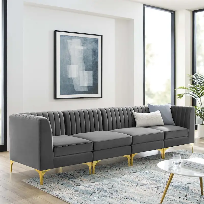 Channel Tufted Performance Velvet 4-Seater Sofa