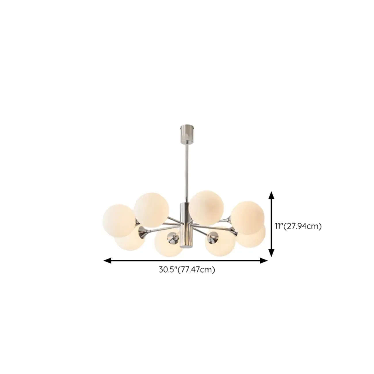 Modern Silver Sputnik Chandelier with White Globe Glass