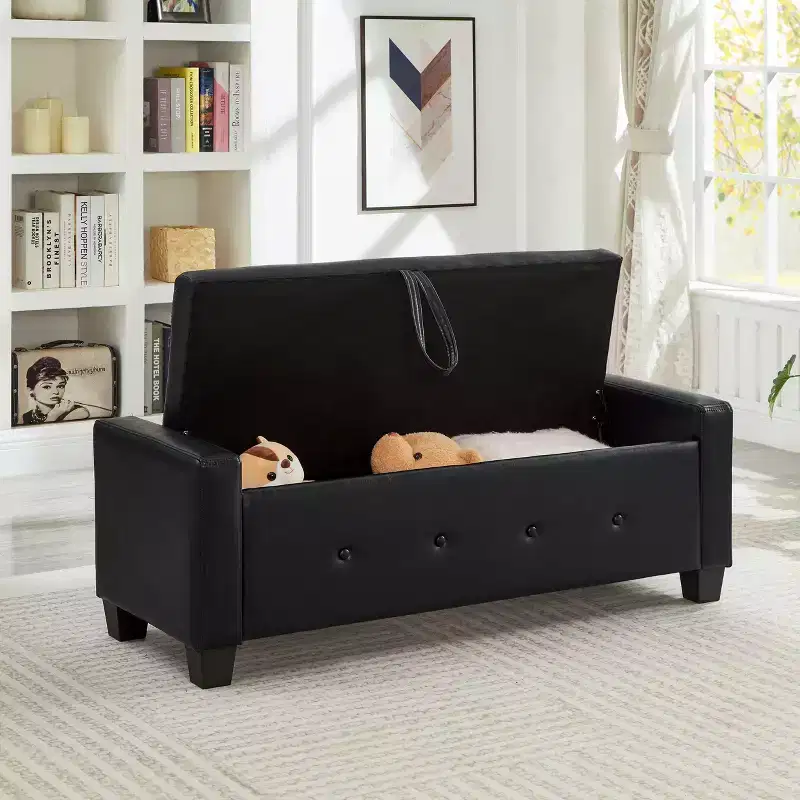 TUYOHW Modern Storage Bench with Button Tufted PU Upholstered Ottoman with Storage Entryway Bench with Flip Top End of Bed Bench for Living Room