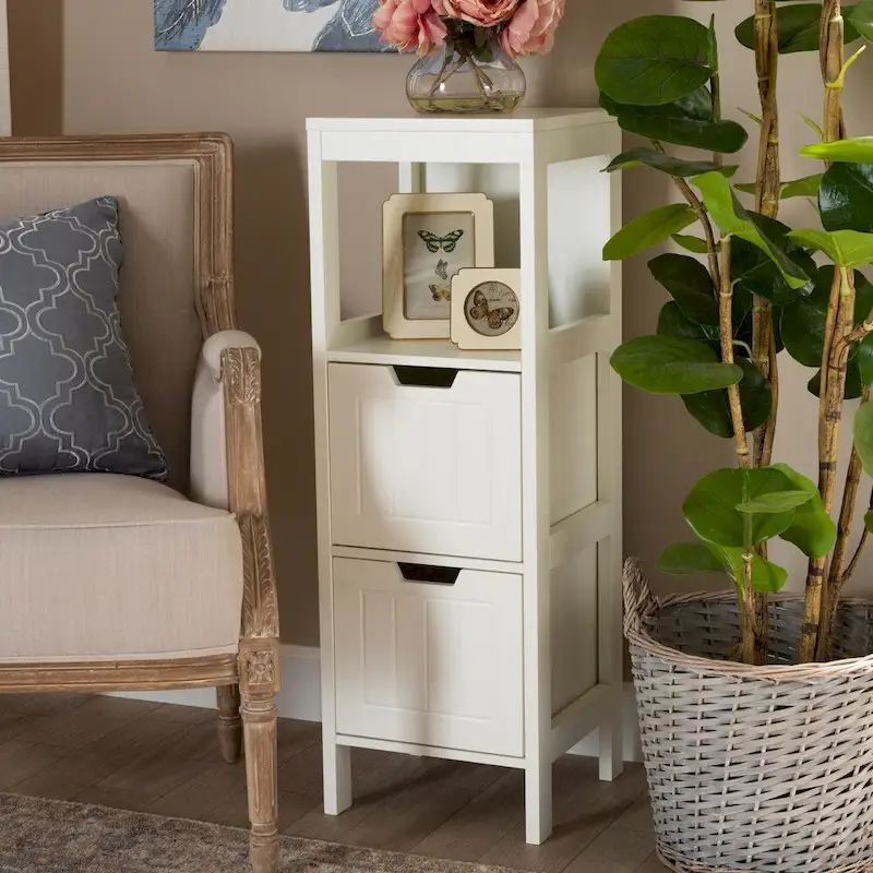 White Farmhouse Style 2-Drawer Storage Cabinet, 1-Person Use