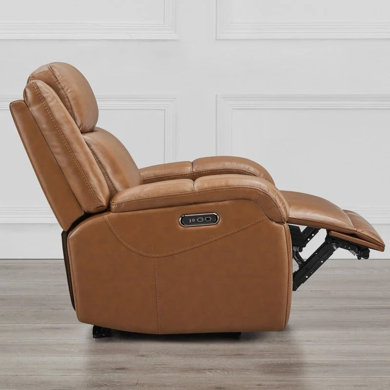 Brown Leather Power Recliner with Headrest - Single Seat