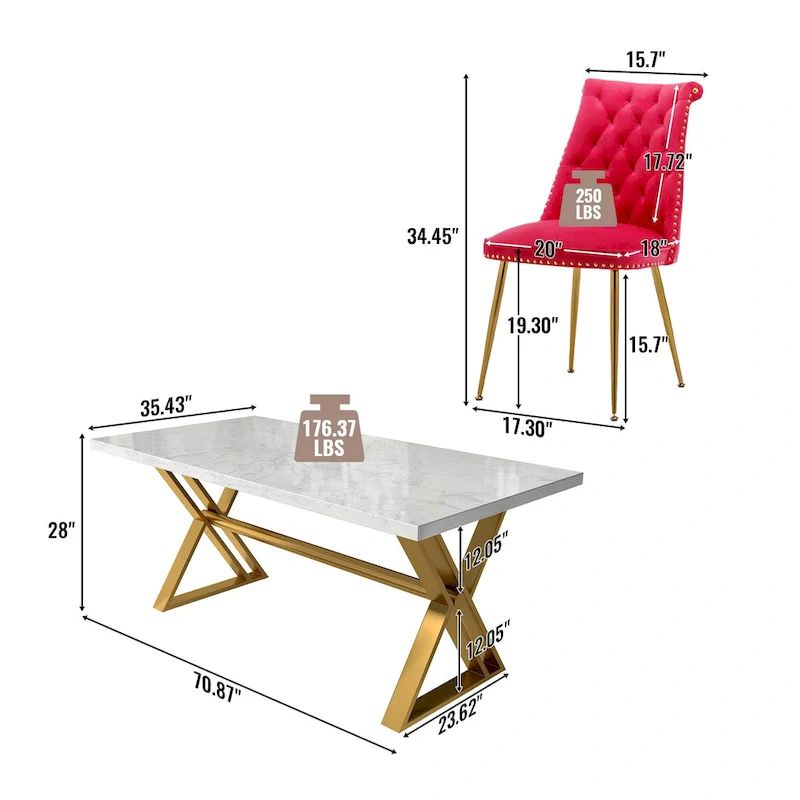 7-Piece Clihome Marble Dining Table with Velvet Chair Dining Chair
