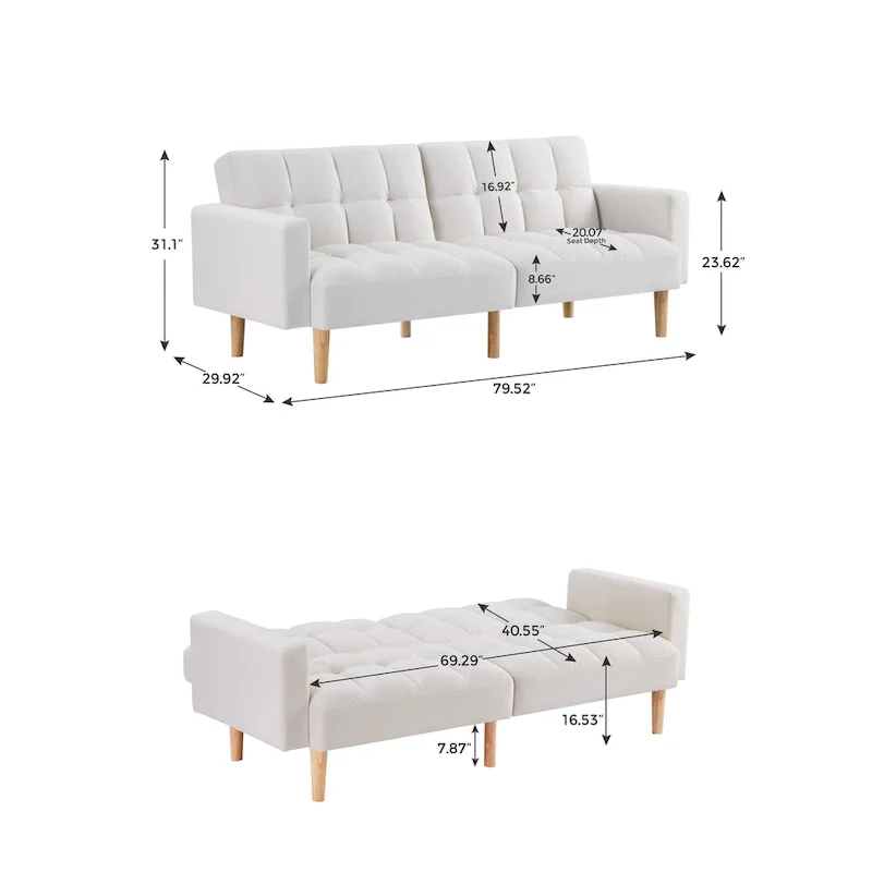 79.52W Modern Velvet Convertible Sofa