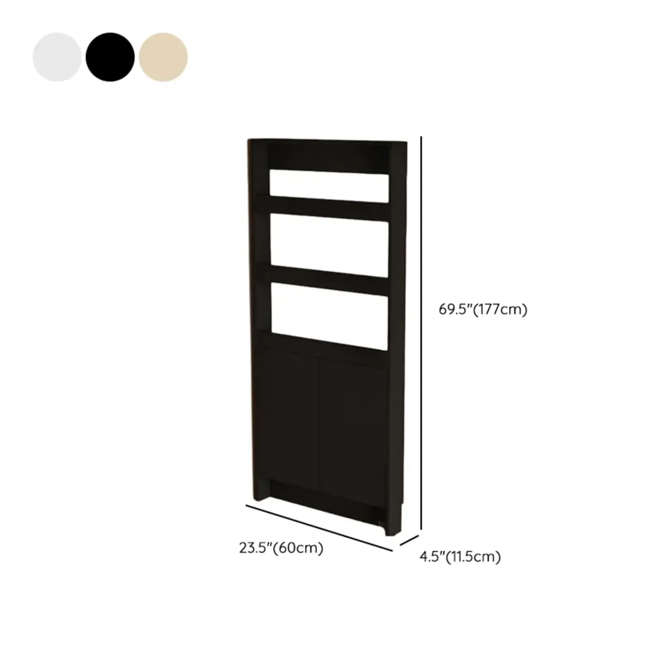 Slim Black 5-Tier Open Back Wood Bookcase with Cabinet