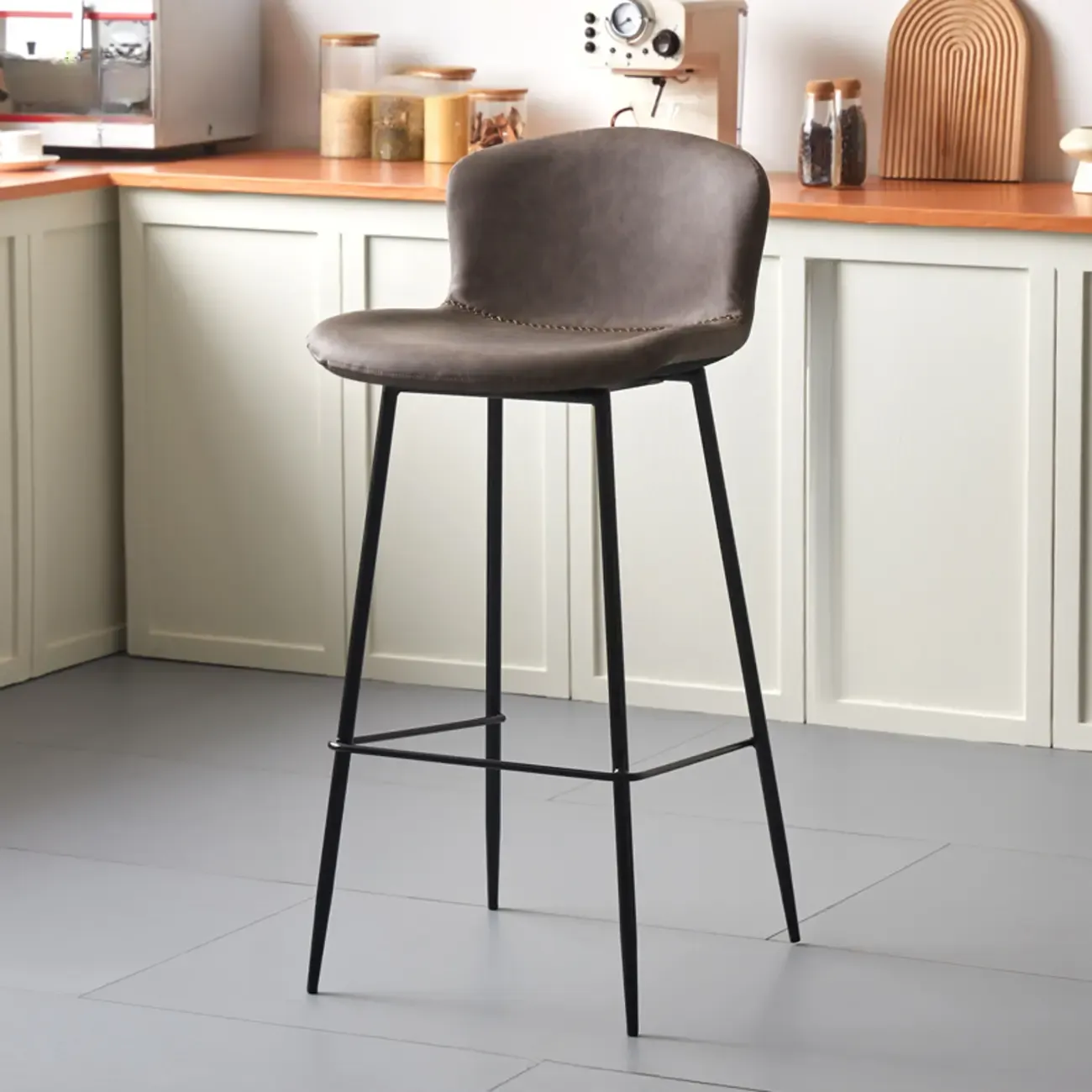 Modern Metal Frame Leather Cushion Low Back Bar Stool
