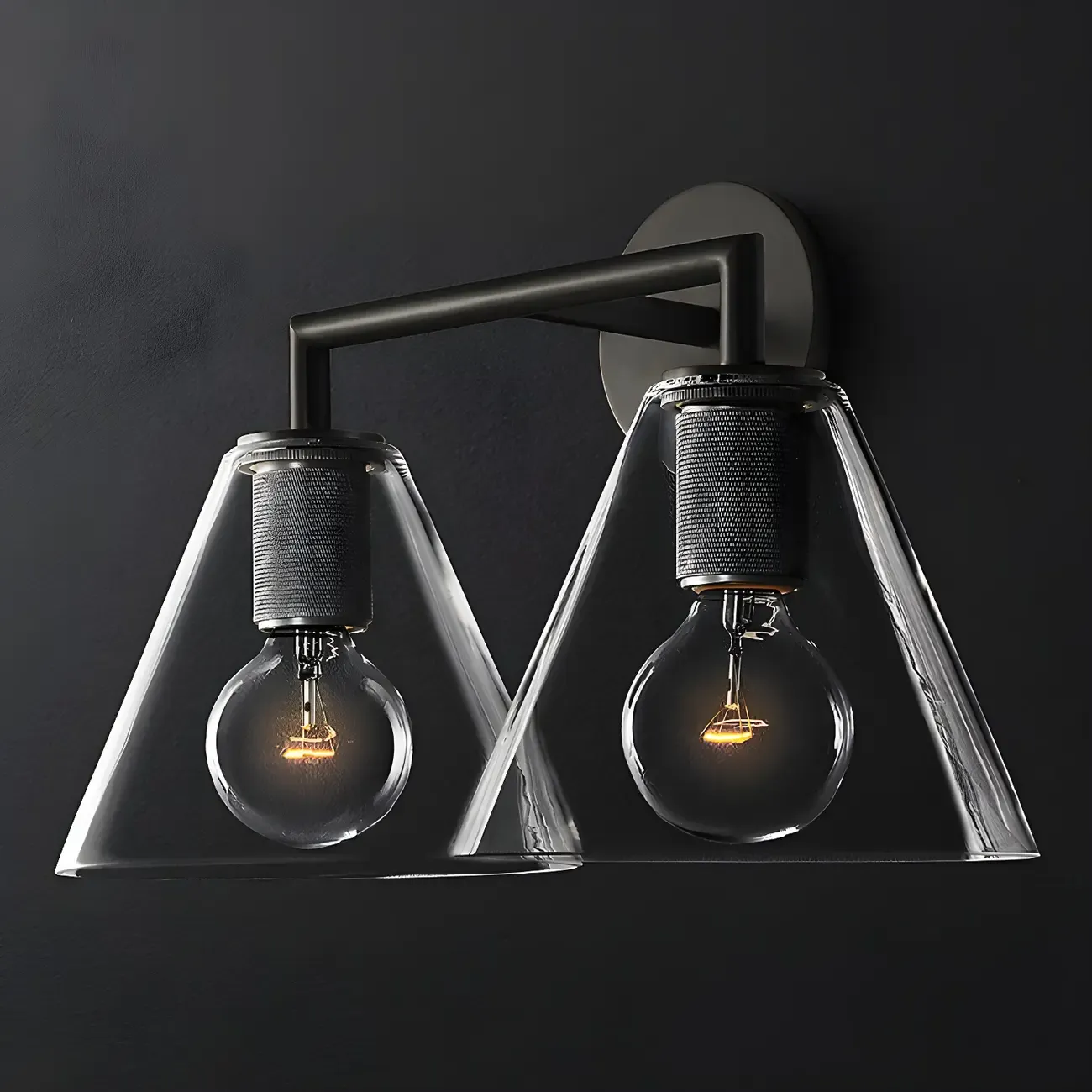 Industrial Cone Glass Wall Sconce with Brass/Black Finish