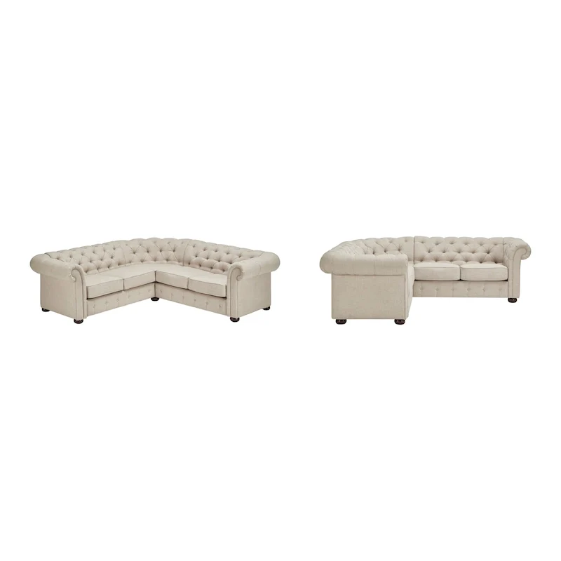5-Seat L-Shaped Chesterfield Sectional Sofa | Velvet / Linen / Bonded Leather