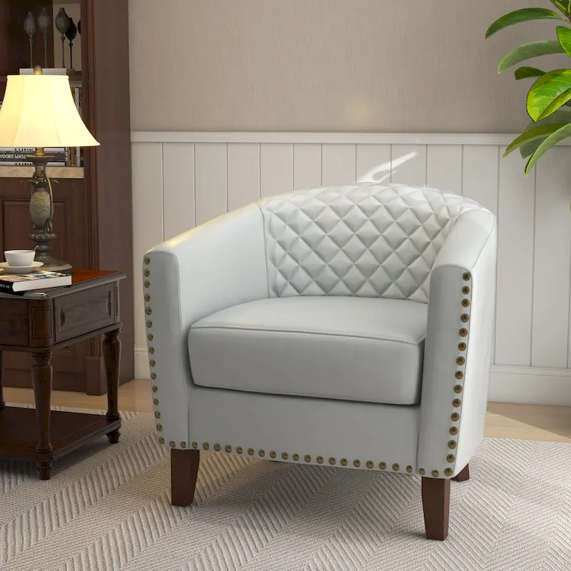 Barrel Accent Chair PU Leather with Nailhead Trim