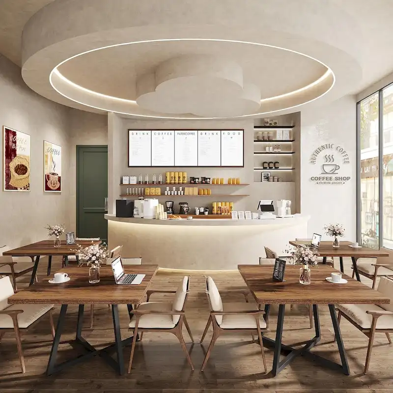 31.5 Inches Wood Square Dinner Table with Metal Base