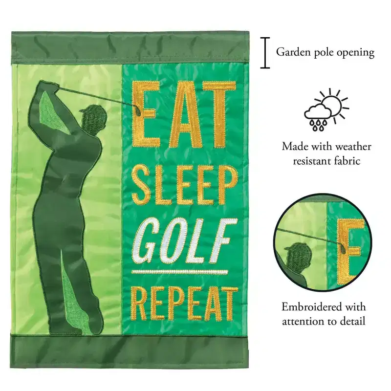 Magnolia Garden Eat Sleep Golf Repeat 13 x 18 Inch Green Polyester Garden Flag