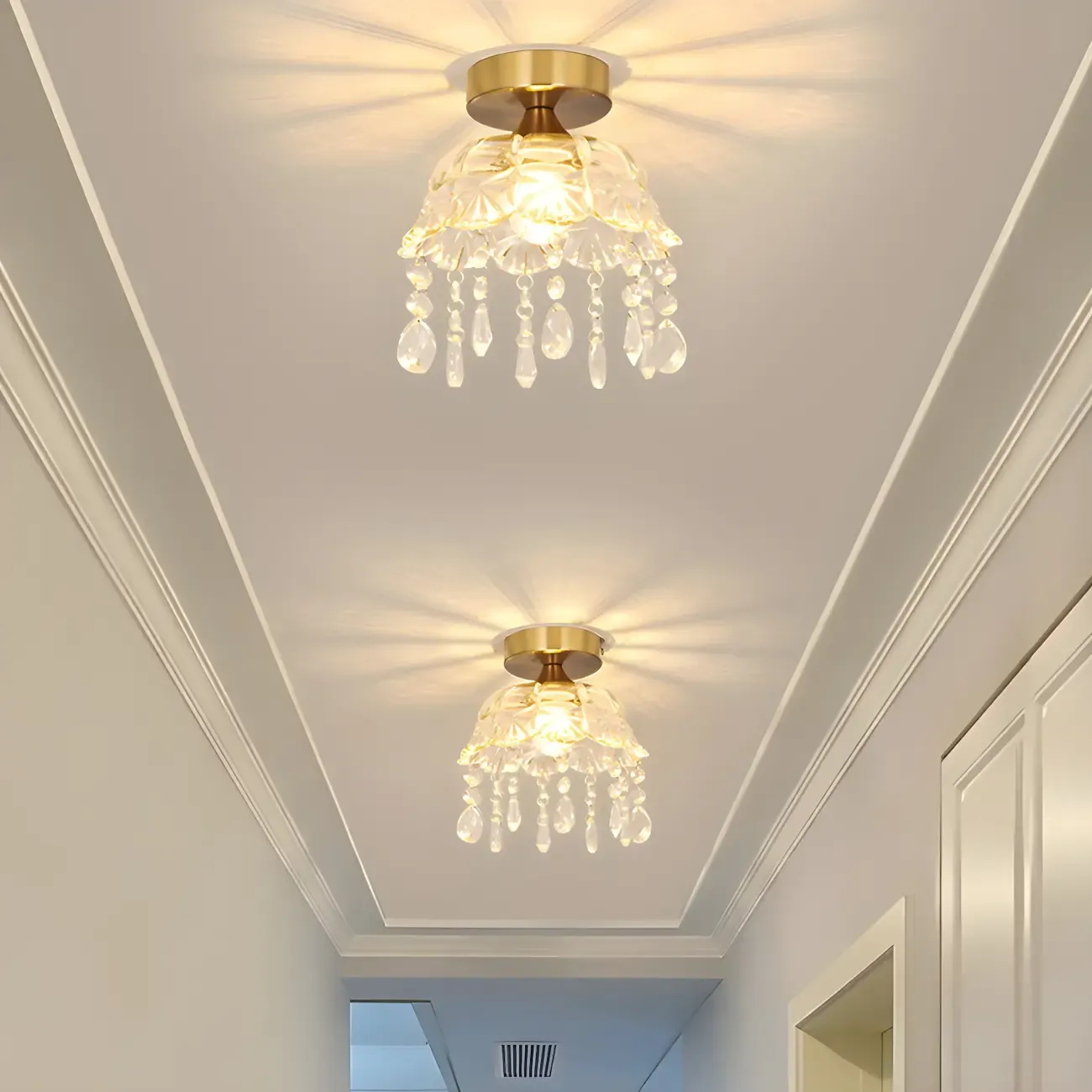 Elegant Golden Crystal Flower Dome Semi Flush Ceiling Light