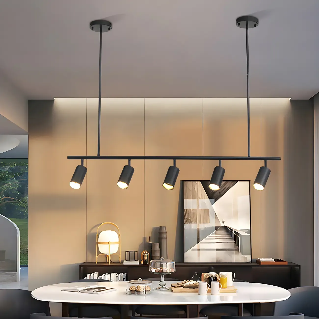 5-Light Modern Black/Gold Metal Cylinder Island Ceiling Light