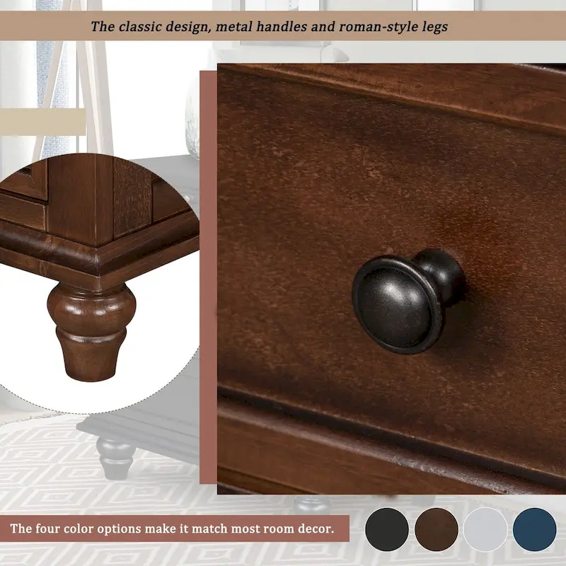 3-Drawer End Table - Solid Pine Wood Side Table with Pull-Out Tray, Ball Slide Drawers, Easy Assembly, 150 lbs Capacity