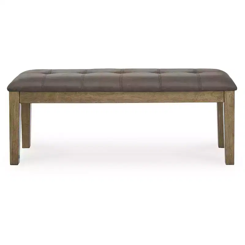 Signature Design by Ashley Vallister Upholstered Dining Room Bench, Faux Leather Seat, Light Brown Finish