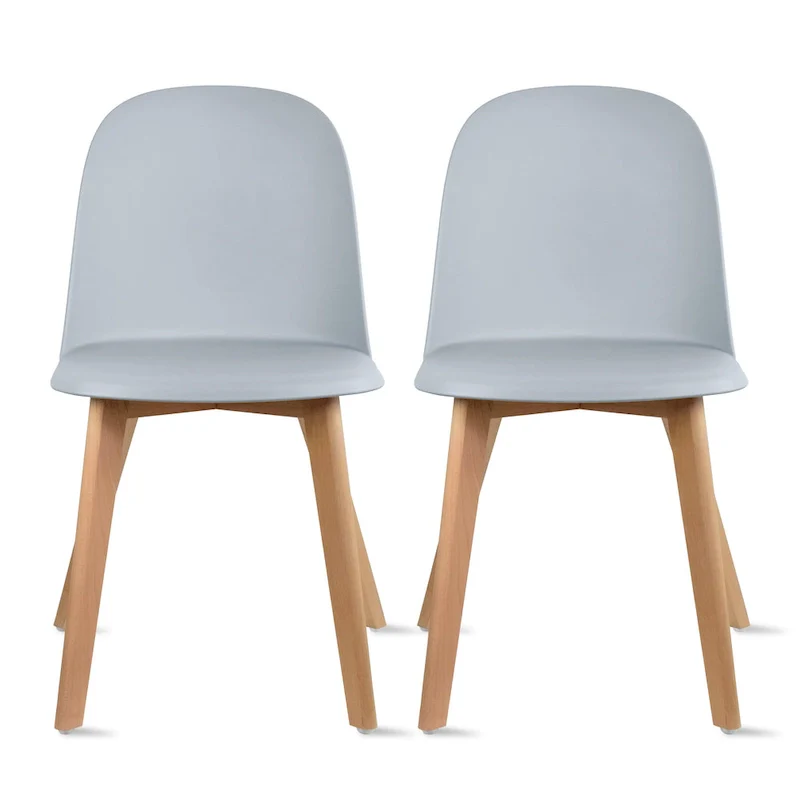 Set of 2 Plastic Dining Side Chairs with Wood Base