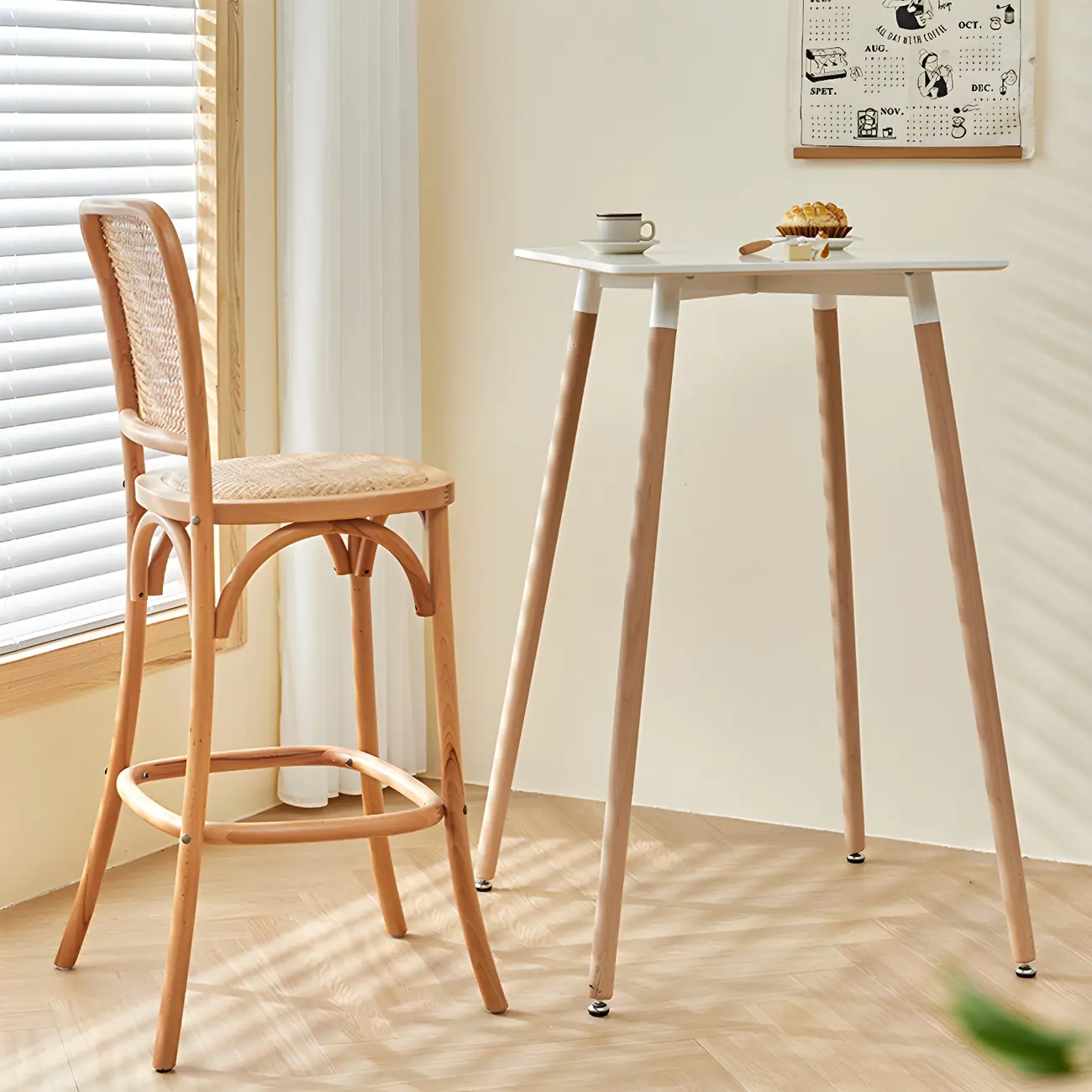 Wooden Natural Finish Square Small Bar Height Table