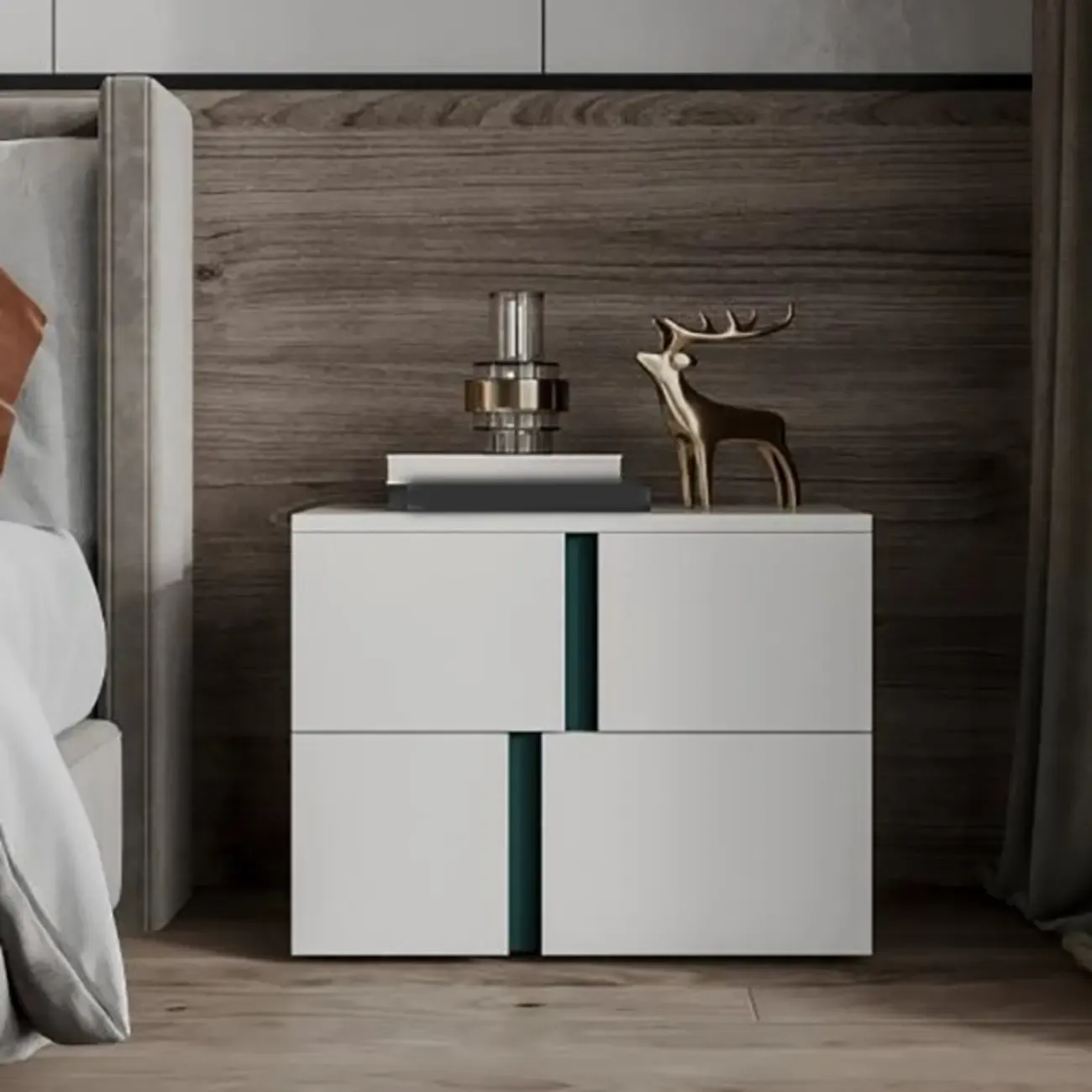 Modern Handle Free Brown Wood 2-Drawer Nightstand