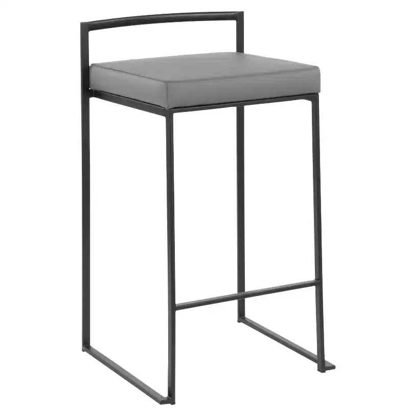 LumiSource Set of 3 Fuji Stacker Counter Height Barstools Black Metal/Gray PU