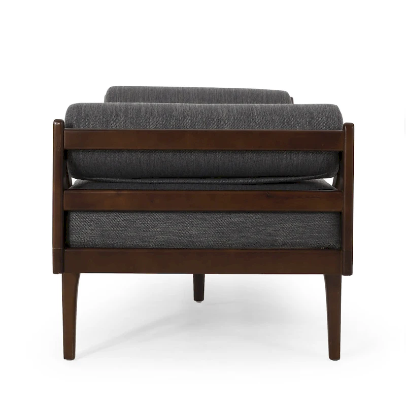 Charcoal Modern 65 Button Tufted Chaise Lounge Chair with Bent Wood Desing and Rolled Accent Pillows