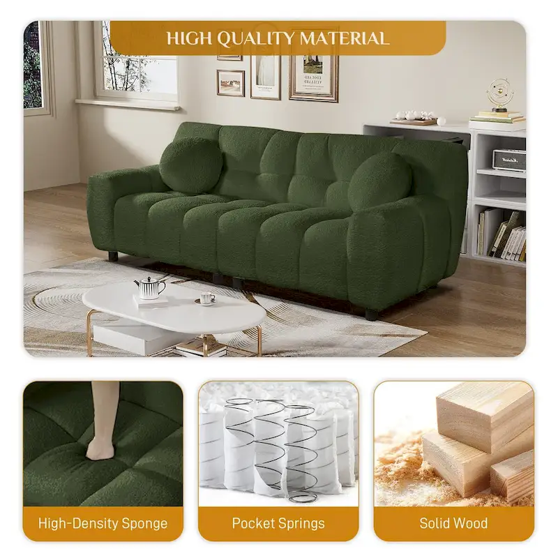 Teddy Boucle 2-Seat Cloud Deep Seat Sofa Couch for Living Room, Bedroom