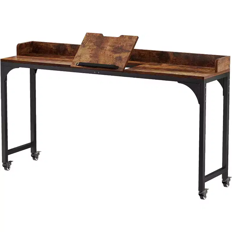 Lantine Queen Size Overbed Table, Over Bed Desk with Adjustable Tilt Stand, Mobile Laptop Cart Computer Desk for Home and Hospital