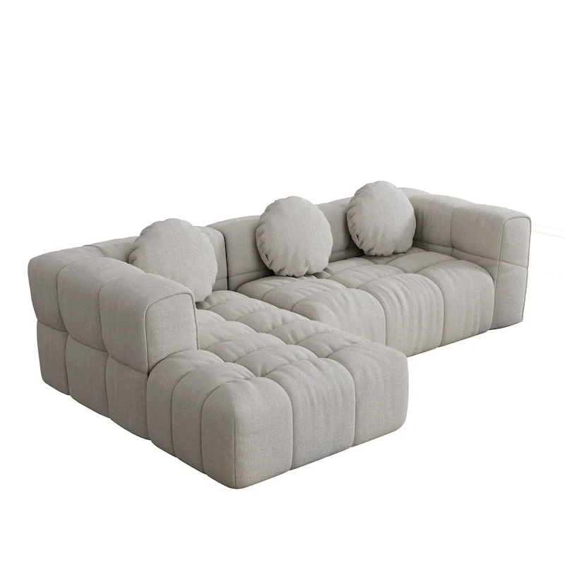 103 Chenille L-Shaped Sectional Sofa with Left Recliner, 3 Pillows and Modular Design