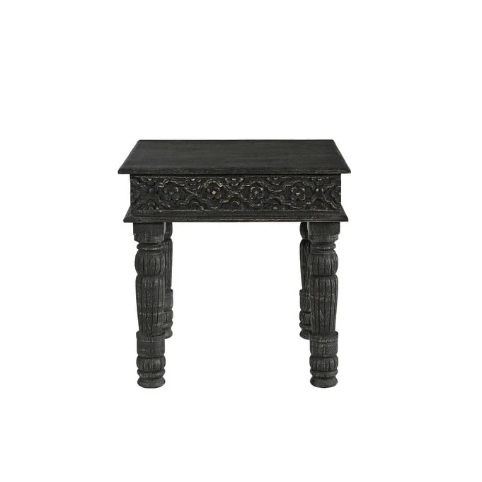HomeRoots 24  Black Distressed Solid Wood End Table - 24
